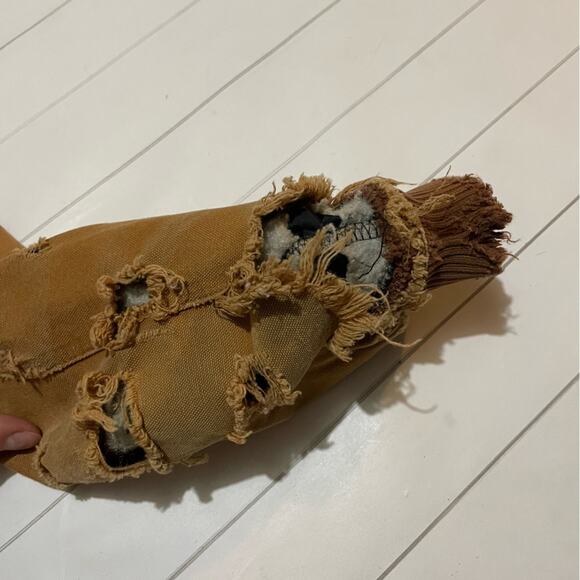 Carhartt Destroyed Distressed Brown Tan Full Zip Hooded Jacket Coat Boy XS‎ - Picture 5 of 14